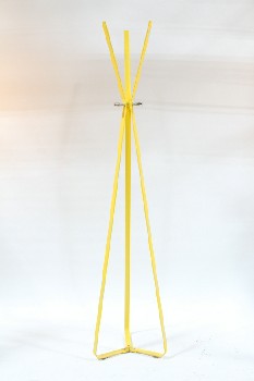 Coat Rack, Misc, CONTEMPORARY DESIGN, BENT CONNECTED METAL FRAME JOINED AT BASE, 3 POLISHED PEGS, METAL, YELLOW