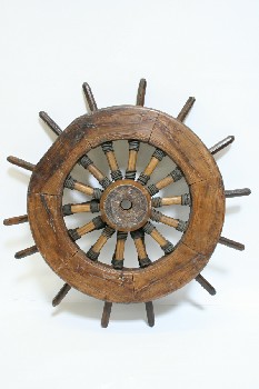 Decorative, Wheel, SHIP'S WHEEL,SPOKED W/HANDLES,PRIMITIVE, WOOD, BROWN