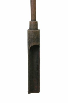 Tool, Cannon, LIGHTWEIGHT PROP,LADLE FOR LOADING CANNON W/GUNPOWDER,CHUTE END ON POLE , WOOD, BROWN