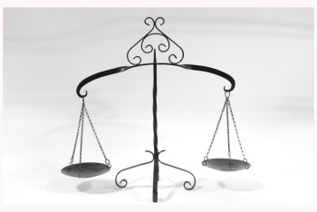 Decorative, Scale, BALANCE / WEIGHING SCALE, 2 TRAYS, TWISTED & CURLED PIECES, METAL, BLACK