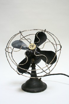Appliance, Fan, ON STAND, SILVER CAGE, VINTAGE/OLD STYLE, METAL, BLACK