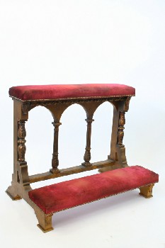 Religious, Stand, CHURCH PRAYER STAND, KNEELING BENCH, RED VELVET COVERED, ORNATE CARVED, WOOD, BROWN
