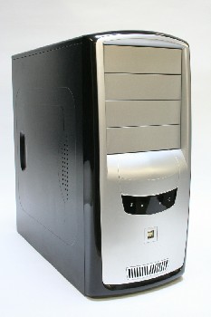 Computer, Tower, W/SILVER PLASTIC FRONT PANEL W/GRILL, METAL, BLACK