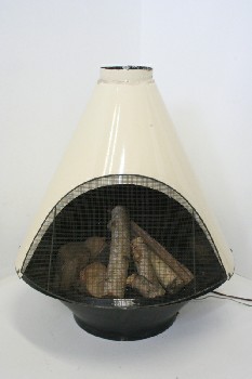 Fireplace, Misc, VINTAGE CONE SHAPED FIREPLACE W/SCREEN, METAL, CREAM