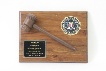 Wall Dec, Award, FBI W/SEAL, NAME PLATE & GAVEL, COURT, JUDGE, WALLMOUNT, WOOD, BROWN
