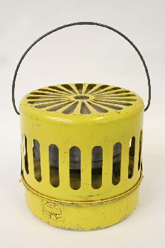 Camp, Heater, VINTAGE, CYLINDRICAL, TOP & SIDE VENTS & HANDLE, METAL, YELLOW