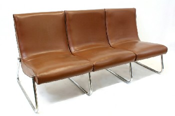 Bench, Seats, VINTAGE, LOBBY OR WAITING AREA, 3 SEATS / SECTIONS ROUNDED UP INTO BACK, TUBULAR CHROME FRAME, VINYL, BROWN