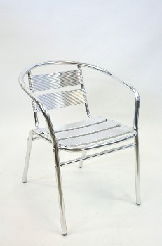 Chair, Cafe, CURVED BACK, ALUMINUM 3-SLAT SEAT, W/ARMS, STACKABLE, ALUMINUM, SILVER