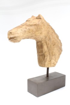 Decorative, Animal, CARVED HORSE HEAD ON BROWN WOOD BLOCK , WOOD, BROWN
