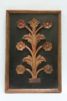 Wall Dec, Misc, FRAMED CARVED FLOWERY PLANT, WOOD, BROWN