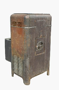 Appliance, Heater, ANTIQUE OIL SPACE HEATER, ROUNDED TOP, VENTED SIDES, AGED, METAL, BROWN