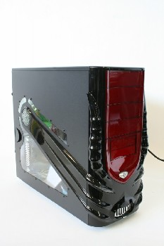 Computer, Tower, GAMING, BLACK & RED W/ALIEN LOOK, RED EYES MEANT TO LIGHT UP, W/CORD, PLASTIC, BLACK