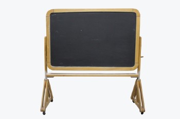 Board, Chalkboard, VINTAGE BLACKBOARD (BOTH SIDES),ROUNDED BLONDE WOOD FRAME,CHALK SHELF,ROTATES - 2 SIDE PEGS COME OUT TO FLIP BOARD, ROLLING , WOOD, BROWN