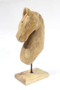 Decorative, Animal, CARVED HORSE HEAD ON BROWN WOOD BASE, WOOD, BROWN