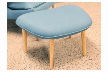 Ottoman, Miscellaneous, MODERN, FOOT REST / STOOL, ROUNDED SHAPE, WOOD LEGS - Matching Lounge Chair Available, FABRIC, BLUE