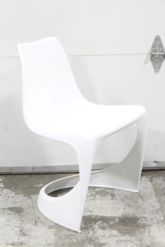 Chair, Side, MODERN, CANTILEVER, CURVED MOLDED SEAT, PLASTIC, WHITE