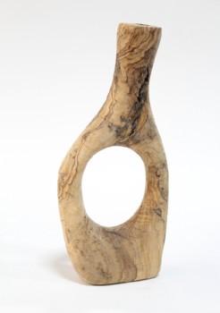 Vase, Wood, ASYMMETRICAL ABSRACT SHAPE W/HOLE, WOOD, BROWN