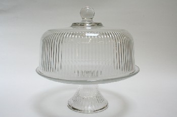 Housewares, Cake/Pie Stand, STAND, FLARED BASE RIBBED ON THE INSIDE, DISPLAY OR SERVING PEDESTAL, No Lid, GLASS, CLEAR