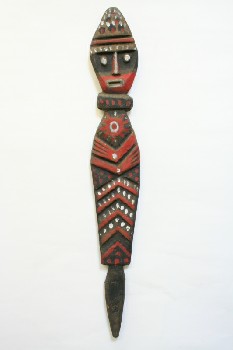 Statuary, Misc, FLAT CARVED RED/BLACK & WHITE TRIBESMAN, WOOD, MULTI-COLORED
