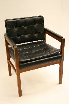 Chair, Client, VINTAGE, BUTTON TUFTED VINYL SEAT & BACK, DARK WOOD / WALNUT FRAME, WOOD, BLACK