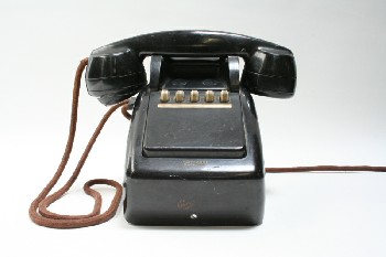 Phone, Intercom, OLD STYLE, 5 BUTTONS, BROWN CORDS, PLASTIC, BLACK