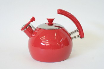 Cookware, Kettle, SILVER LID W/RED PULL,LONG HANDLE & SPOUT VALVE, STAINLESS STEEL, RED