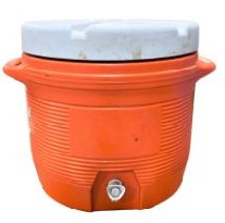 Sport, Misc, SPORTS DRINK DISPENSER/COOLER W/ WHITE LID, SIDE HANDLES & SPOUT, AGED, NOT CLEARABLE, PLASTIC, ORANGE