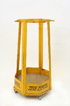 Cart, Cleaning, VINTAGE TOOL/MOP & BROOM CART, JANITOR, ROLLING - Dressing Not Included, METAL, YELLOW