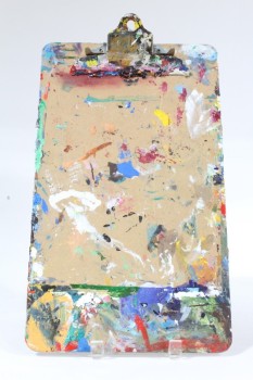 Art Supplies, Misc, ARTIST'S LEGAL SIZE CLIPBOARD,PAINT COVERED, AGED , WOOD, MULTI-COLORED