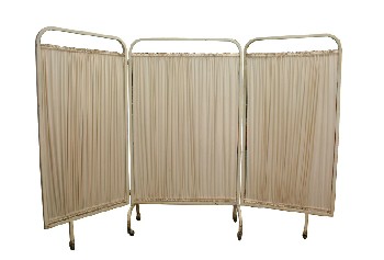 Medical, Screen, HOSPITAL,FOLDING,3 PANELS W/CURTAINS, ROLLING (May Not Be Identical To Photo), METAL, BEIGE