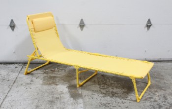 Chair, Lawn, OUTDOOR / LAWN LOUNGER, MESH W/ROPED SIDES & ATTACHED HEAD REST, ADJUSTABLE, FOLDING, PLASTIC, YELLOW