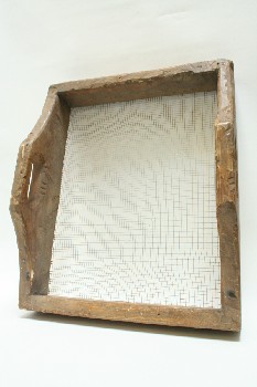 Garden, Misc, SOIL SIFTER W/WIRE SCREEN, FIXED HANDLES, WOOD FRAME, RUSTIC, ANTIQUE/PRIMITIVE, WOOD, BROWN