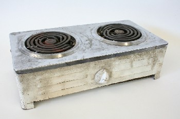 Appliance, Hot Plate, DOUBLE BURNER HOT PLATE,VINTAGE, DISTRESSED , METAL, WHITE