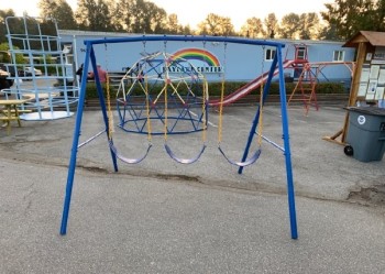 Playground, Swings, SWING SET, 7FT WIDE, 3 BLUE SWINGS, A-FRAME SIDES, METAL, BLUE