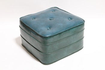 Ottoman, Square, HASSOCK, POUFFE, FOOT REST / STOOL, SQUARE, PIPING, 5 BUTTON TUFTED, VINYL, GREEN
