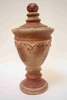 Vase, Urn, W/LID, DUSTY ROSE ACCENTS, TERRA COTTA, RED