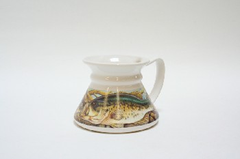 Drinkware, Mug, COFFEE MUG, WIDE FLAT BOTTOM W/IMAGES OF FISH, CERAMIC, WHITE