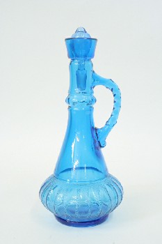 Bar, Decanter, HANDLE, FLARED, RIBBED BOTTOM, ROUND STOPPER, GLASS, BLUE
