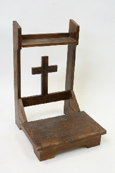Religious, Stand, CHURCH PRAYER STAND, KNEELING BENCH W/CROSS, WOOD, BROWN