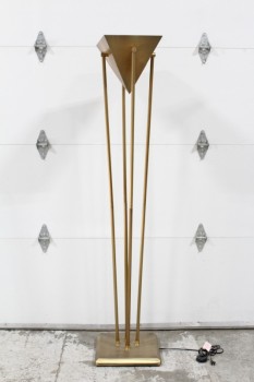 Lighting, Floor Lamp, TORCH LAMP W/INVERTED PYRAMID ON 4 RODS, BRUSHED, SQUARE BEVELED BASE, METAL, BRASS
