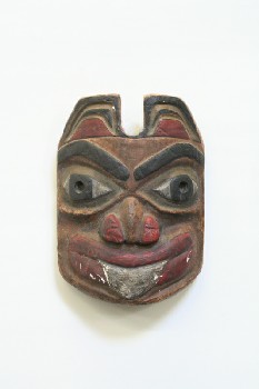 Decorative, Mask, NATIVE, CARVED, BLACK & RED W/WHITE TONGUE, AGED, STYROFOAM, MULTI-COLORED