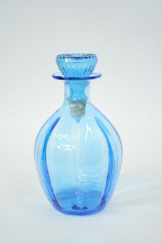 Bar, Decanter, FLARED LIP, RIBBED STOPPER W/CORK, GLASS, BLUE