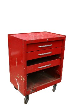 Cart, Garage, WORK OR AUTO SHOP, 3 TOOL DRAWERS, PARTS CABINET, ROLLING, METAL, RED