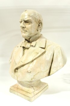 Statuary, Bust, CLASSICAL REPRODUCTION,MAN W/BOW TIE, FAUX MARBLE , PLASTER, WHITE