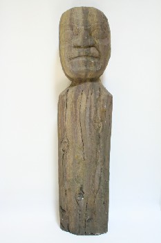 Statuary, Misc, NATIVE CARVED HEAD ON LONG POLE,FAUX WEATHERED WOOD, STYROFOAM, BROWN