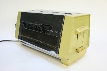 Appliance, Toaster, TOASTER OVEN W/TOASTER, VINTAGE, 1 SLOT 2 SLICES, GREEN TRIM, AGED - Condition May Not Be Identical To Photo, METAL, SILVER