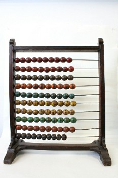 Decorative, Abacus, VINTAGE STYLE ABACUS, COLOURED BEADS, CARVED FRAME, WOOD, BROWN