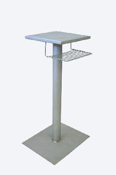 Stand, Miscellaneous, STANDING KIOSK W/LOWER KEYBOARD RACK, SQUARE TOP & RECTANGULAR BASE, AGED, Condition Not Identical To Photo, METAL, GREY
