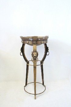 Brazier, Miscellaneous, BRAZIER,3-LEGGED BURNING TORCH HOLDER W/LIONS, RINGS (Condition Different Than Pictured), METAL, BRASS