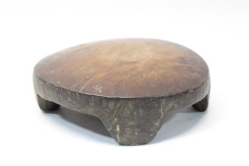 Stand, Rustic , ROUND W/FEET, CUTTING BLOCK, PLATE, TRAY, RUSTIC, PRIMITIVE, AGED, WORN LOOK, ANTIQUE, WOOD, BROWN